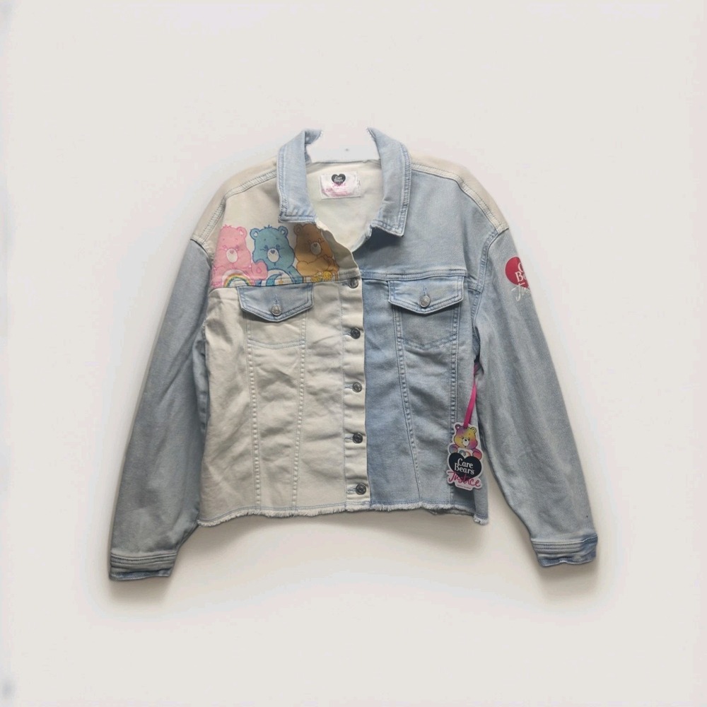 Justice Care Bears Girls XL Plus Denim Jacket 16P 18P Colorblock Cropped 80s
